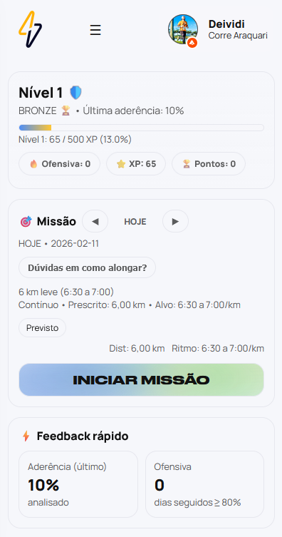 Sua evolução na corrida, acompanhada de forma simples, visual e inteligente.